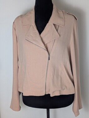 LC Lauren Conrad Womens Moto Jacket Somber Blush Pink Asymmetric Zip XXL Linen